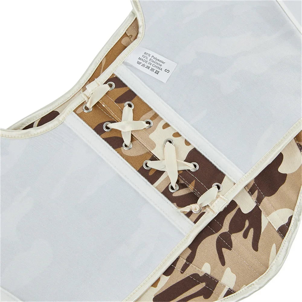Women Retro Camouflage Corset Camisole Tops Sexy Khaki Adjustable Shoulder Strap Bustier Crop Tops Gothic Lace-up Vest Lingerie view 4