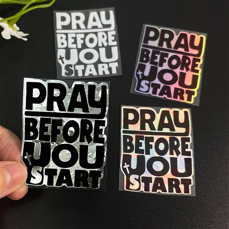 

4PCS/SET "PRAY BEFORE YOU START" Text Stickers - Decor Vinyl Decal For Car & Daily Ornaments