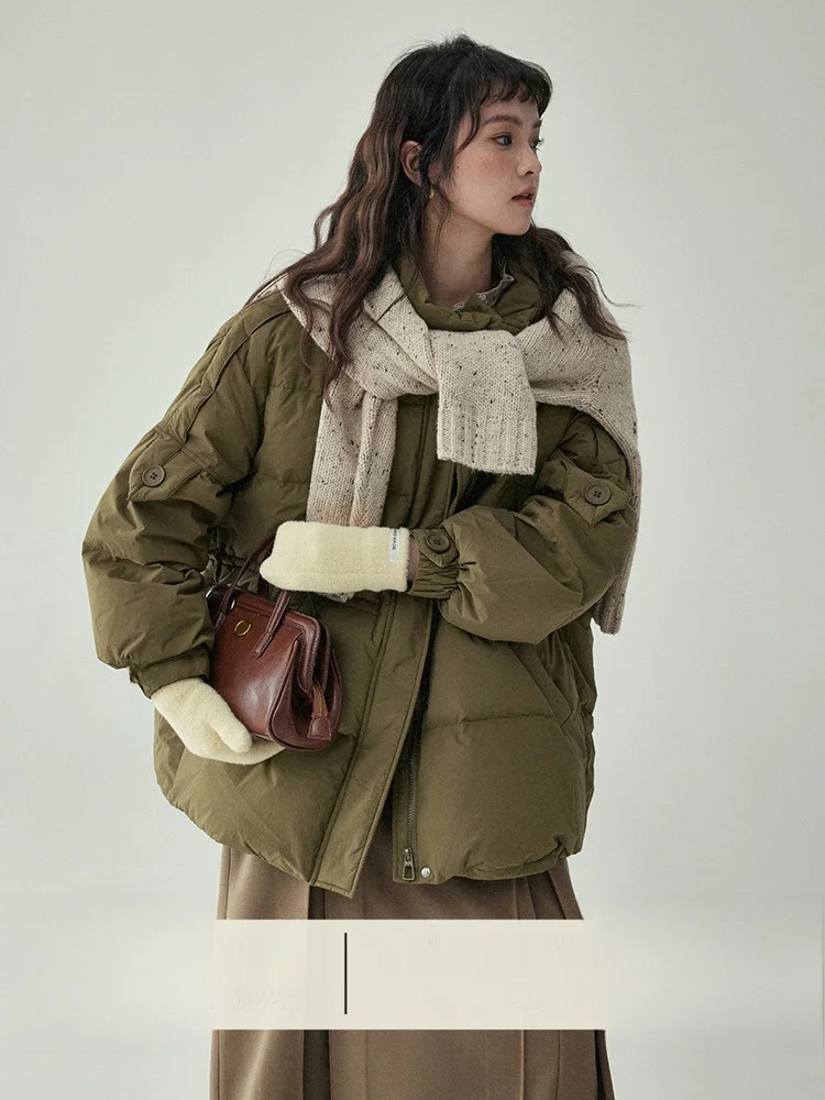 

AMUU North Island Japanese Sle Женская пуховая куртка Du down Oversize Универсальная верхняя одежда с модным дизайном Теплая средней длины