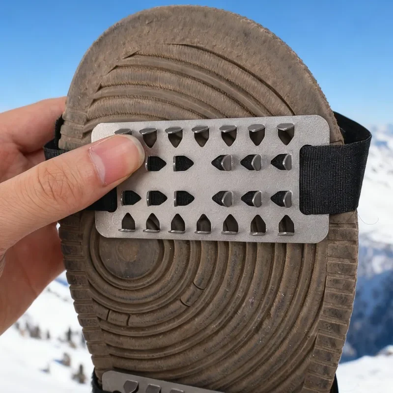 Steel Spikes Anti Slip Cleat Winter Snow Grips Crampons for Walking Running Hiking on Ice Slippery Surfaces Outdoor Gear 2PCS
