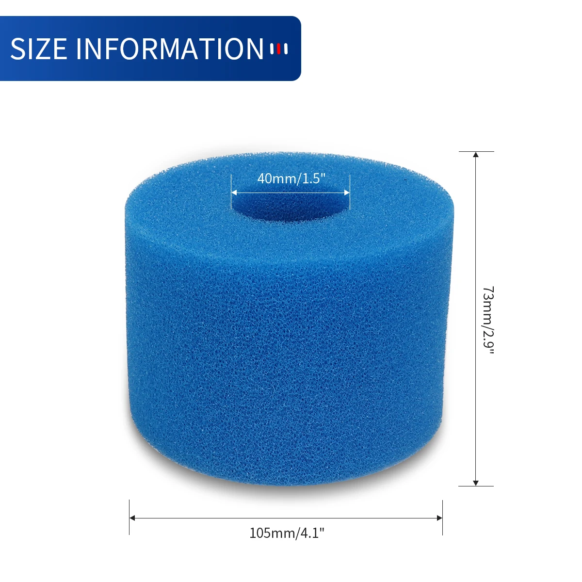 Blue Cylindrical Filter Sponge Tube 108*73*40mm Reusable Washable Foam Filter Cartridge for Pool Spa Water Cleaning