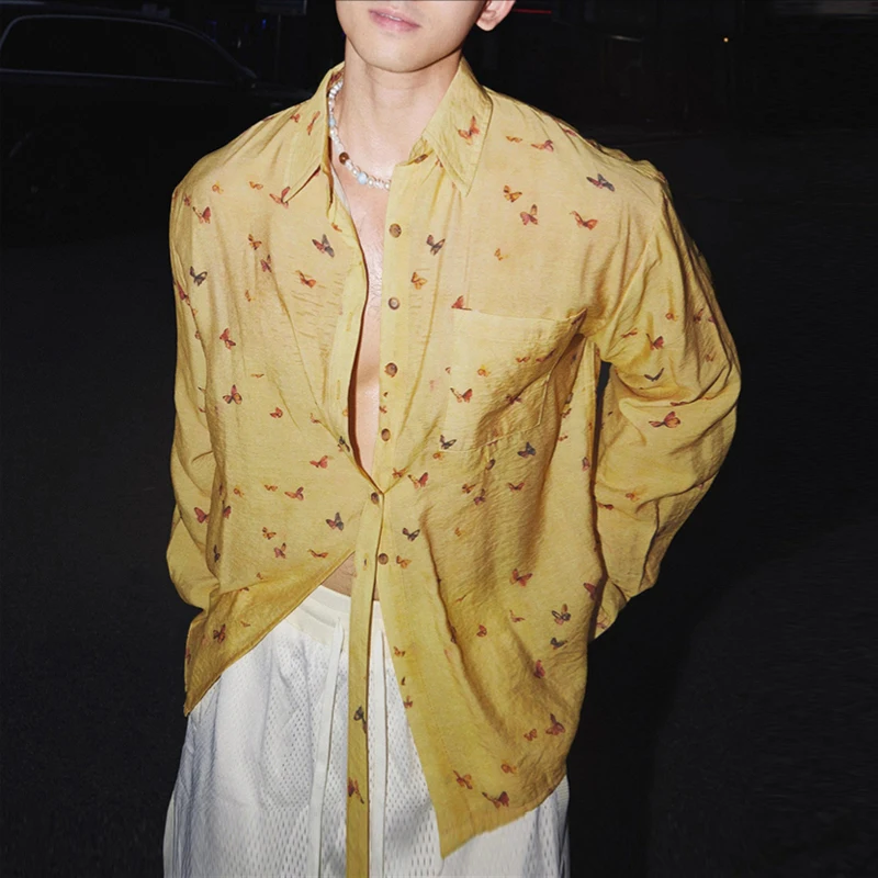 

INCERUN Мужская рубашка с принтом, рубашка с длинными рукавами и карманами, повседневная мужская одежда, рубашки, свободная уличная одежда, модные топы для отдыха 2025, S-5XL