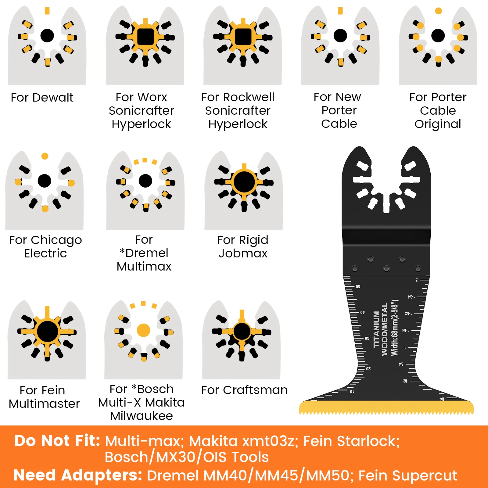 Lâminas de serra oscilante Multitool de titânio, lâmina cortadora para madeira, plástico, corte de metal, afiado, resistente ao desgaste, 34mm, 5