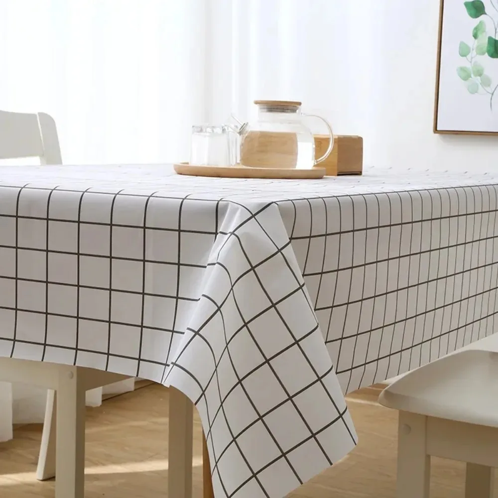 1pc 137X90CM Black And White PEVA Waterproof Oilproof Tablecloth Table Cloth Plaid Pattern Table Cover For Party Outdoor Picnic image 4