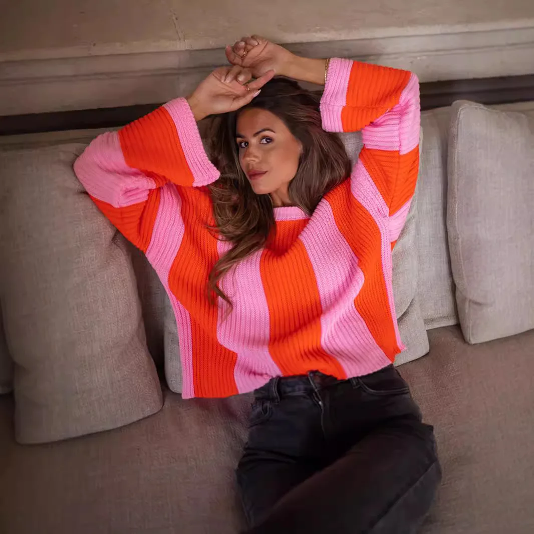 Damskie ubrania Sweter damski Modne swetry w paski Luźne swetry dzianinowe na co dzień Zimowe nowe swetry w stylu vintage