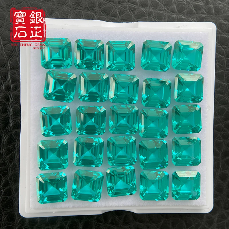 Hot Sale Lab Paraiba Asscher Shape Flame Melted With AGL Certificate For Jewelry Making Cultivate Paraiba Ring Setting