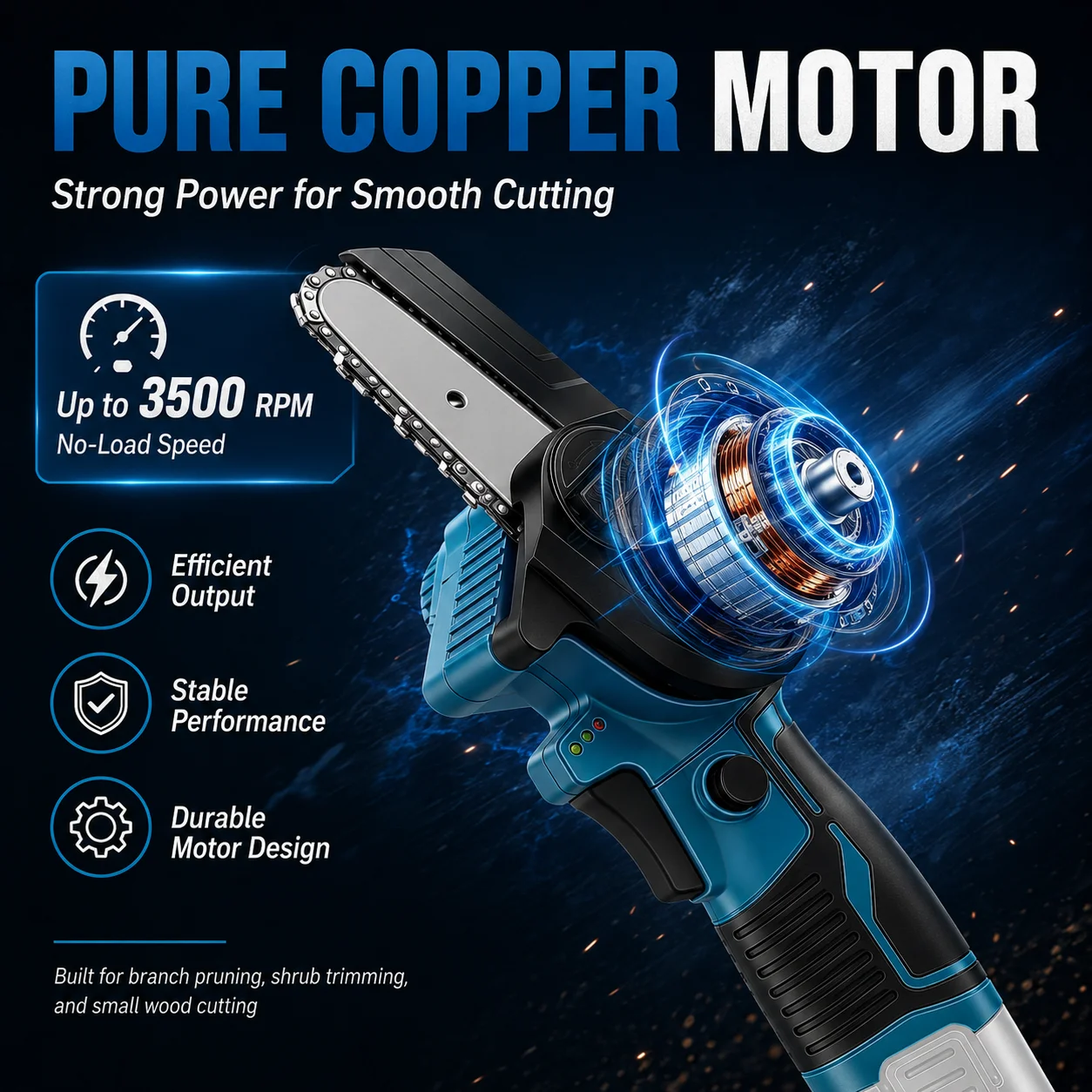 HIPPCRON 4 Inch Cordless Garden Pruning Saw, 12V Pure Copper Motor Mini Chainsaw with Safety Lock One-Hand Operation
