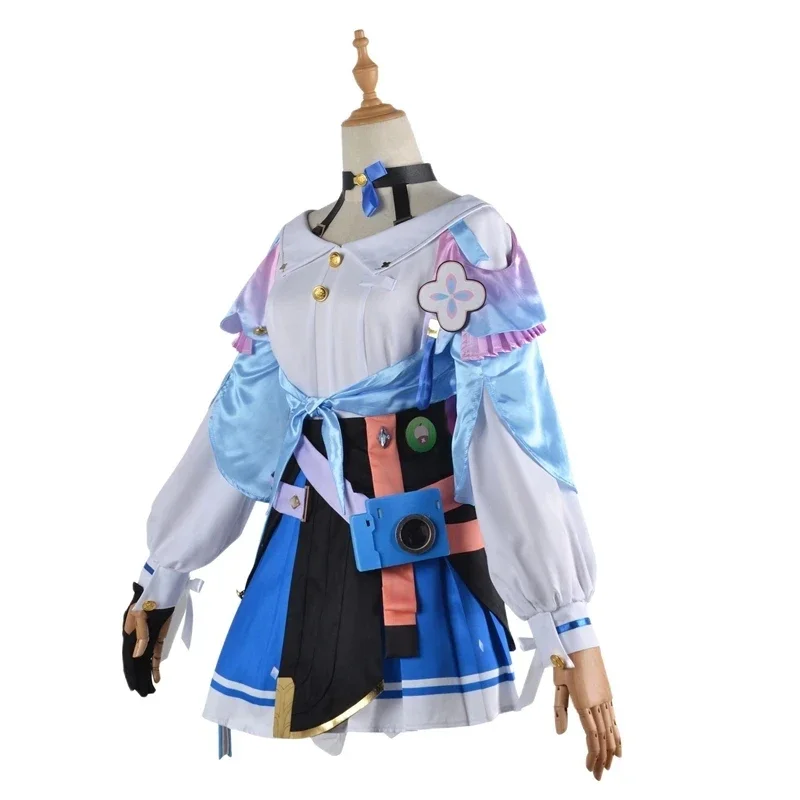 Fato cosplay de jogo honkai feminino, traje cosplay com perucas, vestido azul, peruca rosa, trilho estrela, 7 de março, 7 de março