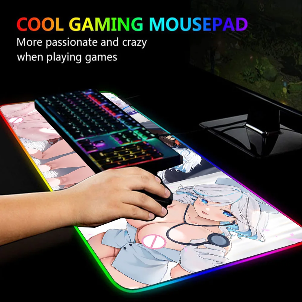 Long Mousepad RGB LED Anime Nsfw Gaming Mouse Pad Rubber Play Mat Adult Womanizer Desktop Sex Table Carpet Hip Uncensored Hentai