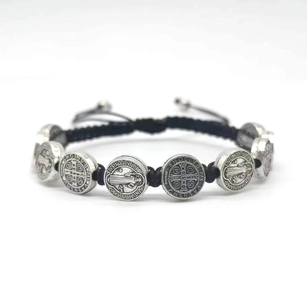 12 Teile/paket San Benito Armbänder Schutz Rot Schwarz Schnur Benedikt Medaille Rosenkranz Segen Freundschaft Armband Geschenk für Frauen Männer – Detail 4