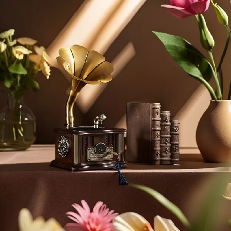 Retro bluetooth stereo mini phonograph shape home decoration gift rechargeable rotating model