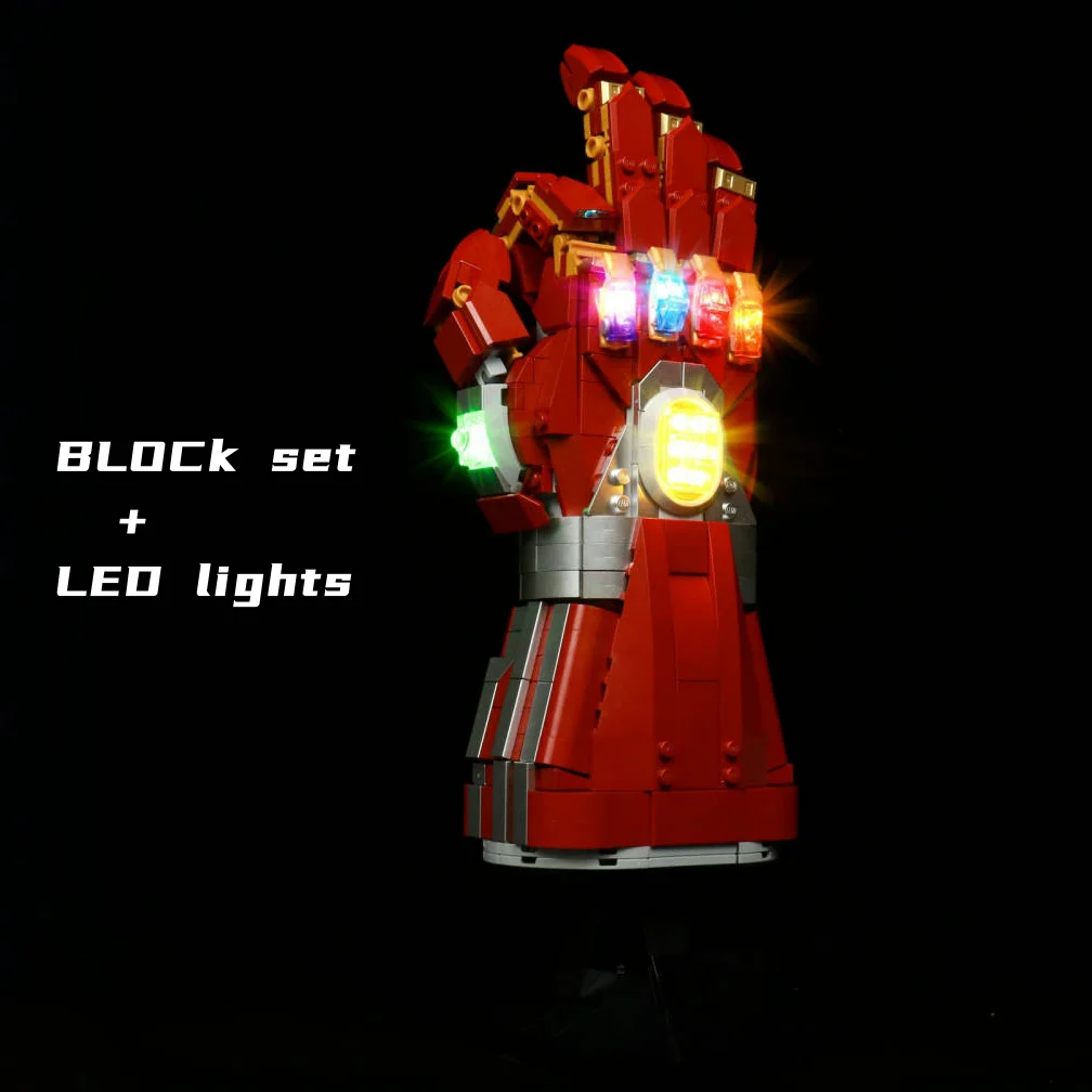 675Pcs Nano Gauntlet Glove Model Moc Bricks 76223s with Led Lights Building Blocks Hero World Sets Adults Toys Birthday Gifts