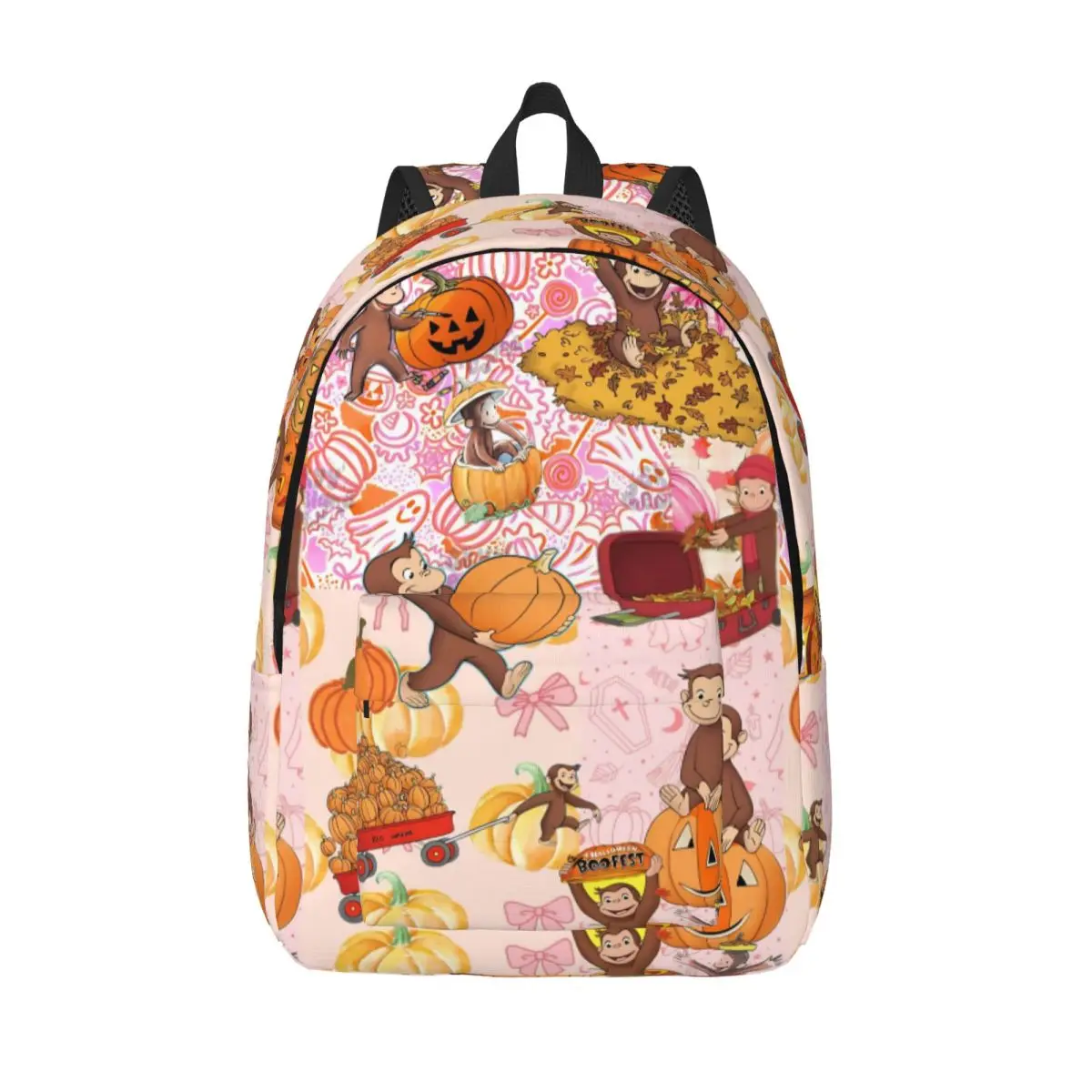 Curious George Cool Backpack Gift Student Work Cute Monkey Daypack for Men Women Laptop Shoulder Bag