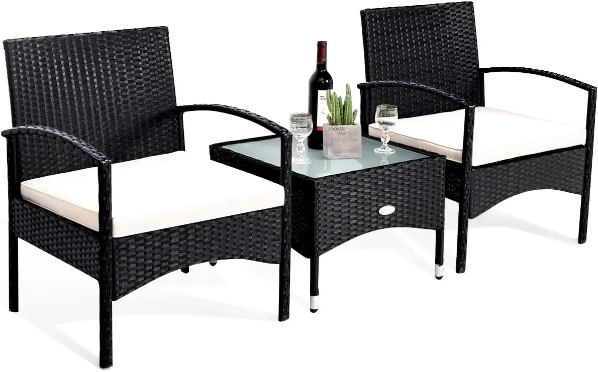 Wicker Rattan Furniture Set, Rattan Chair with Coffee Table, High Load Bearing Chair Conversation Sets for Patio Garden Lawn