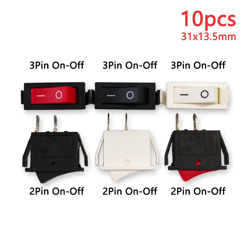 10PCS KCD3 Rocker Switch 16A 250V AC/20A 125V AC 2 Position 2/3Pin Black Red White SPST Electronic Electrical Equipment ON-OFF