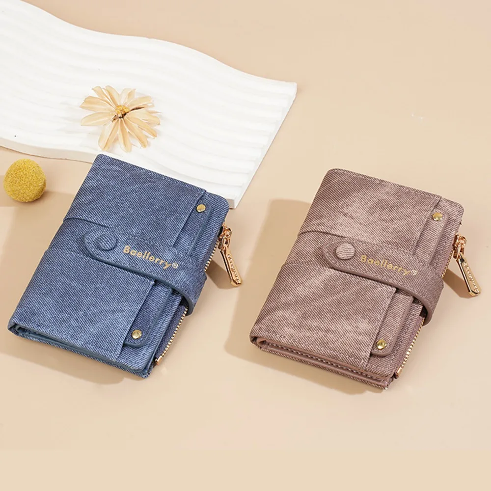 

Elegant Women Short Wallet Large Capacity Zipper Closure Business Card Holder Pu Leather Simple Brand Female Purses Outdoor