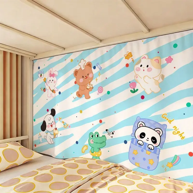 VIKAMA Blue and White Striped Cartoon Small Animal Tapestry Wall Hanging for Bedroom Living Room Decor Cute Panda Bear Rabbit