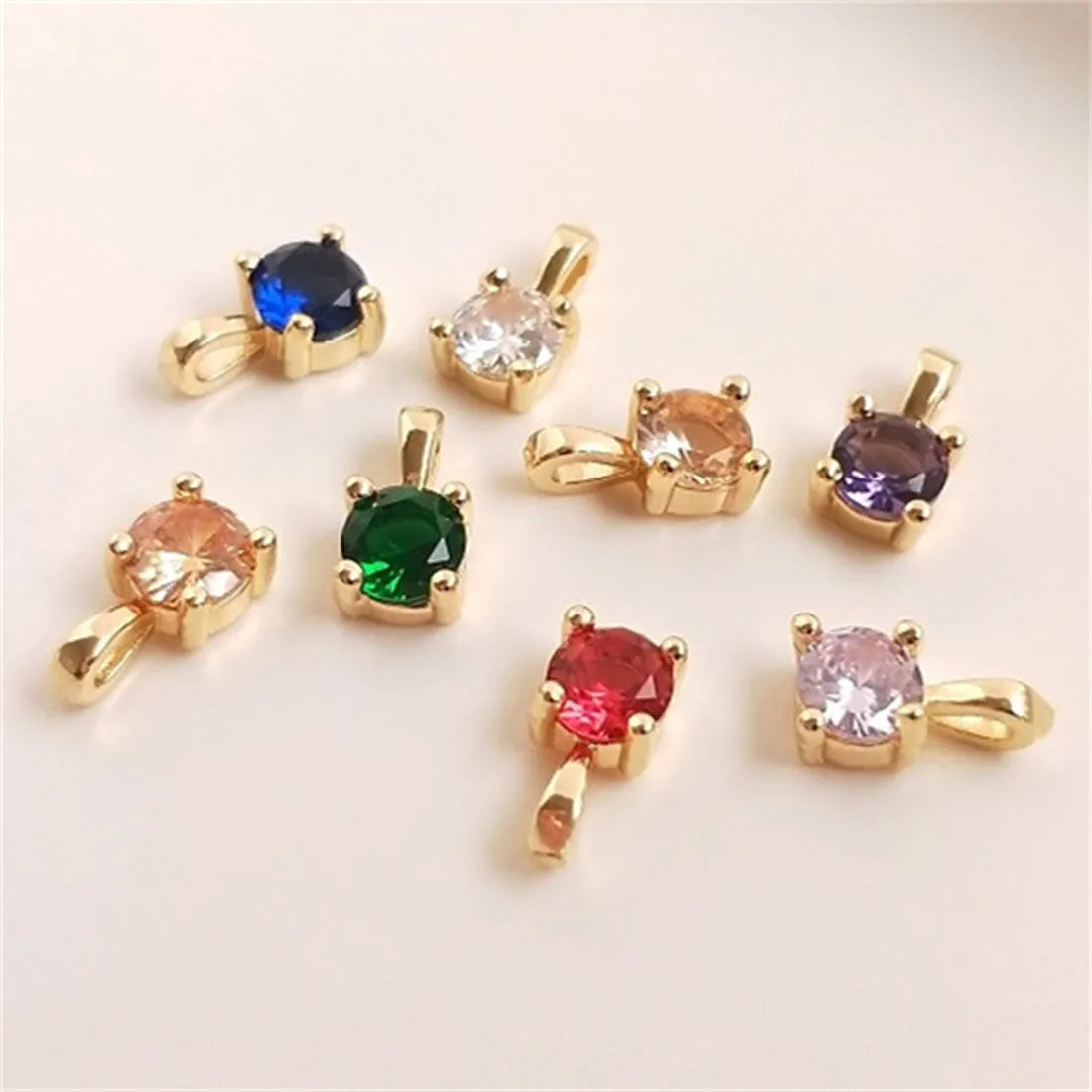 14K Genuine Gold Inlaid Zirconia Small Pendant with Shiny 3A Colored Zirconia DIY Handmade Small Pendant Headgear Pendant E017