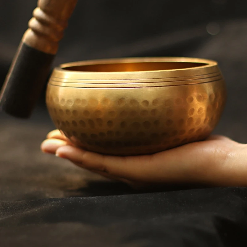 Juego cuencos budistas tibetanos Nepal, Cuencos Cantores para meditación, mazo anillo con almohadilla