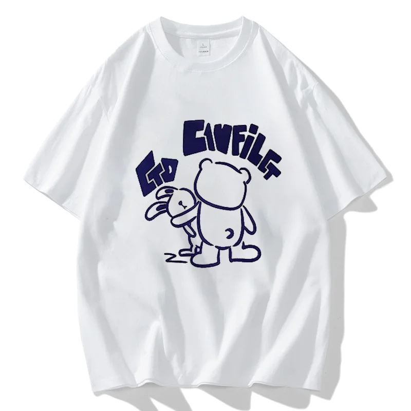 تي شيرت نسائي كاجوال بأكمام قصيرة ، أزياء هاراجاكو ، دببة مضحكة بسيطة ، حروف مطبوعة ، رقبة مستديرة ، صيف