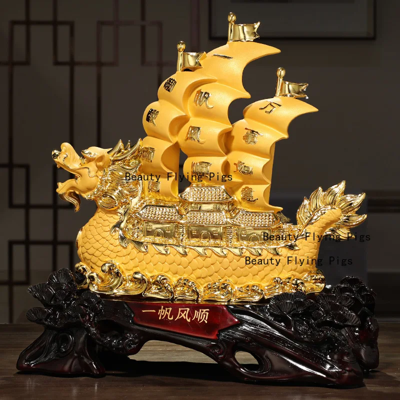 Resin sailboat ornaments sand gold dragon boat home living room office desktop decoration crafts