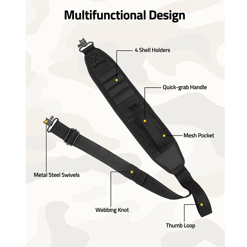 

CVLIFE Two Point Sling with 4 Shell Holders and Quick-Grab Handle Shotgun Straps Rifle Slings with Thumb Loop Adjustable Length