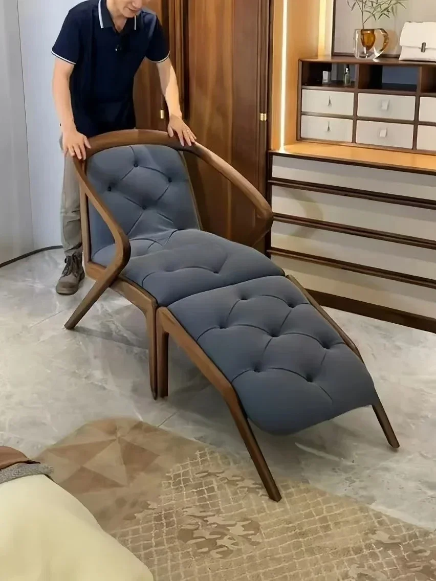 

Sofa chair modern simple living room solid wood leather reclining sofa chair stool combination