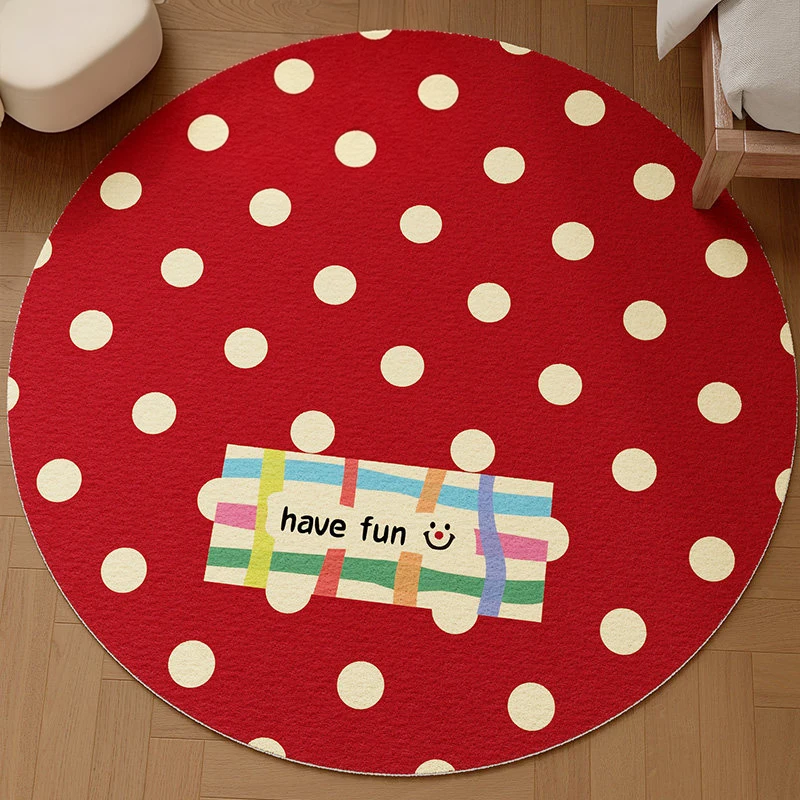 Retro Polka Dot Bedside Rug Dralon Velvet Area Carpet Soft Warm Bedroom Floor Mat Washable Anti-Slip Living Room Runner Blanket