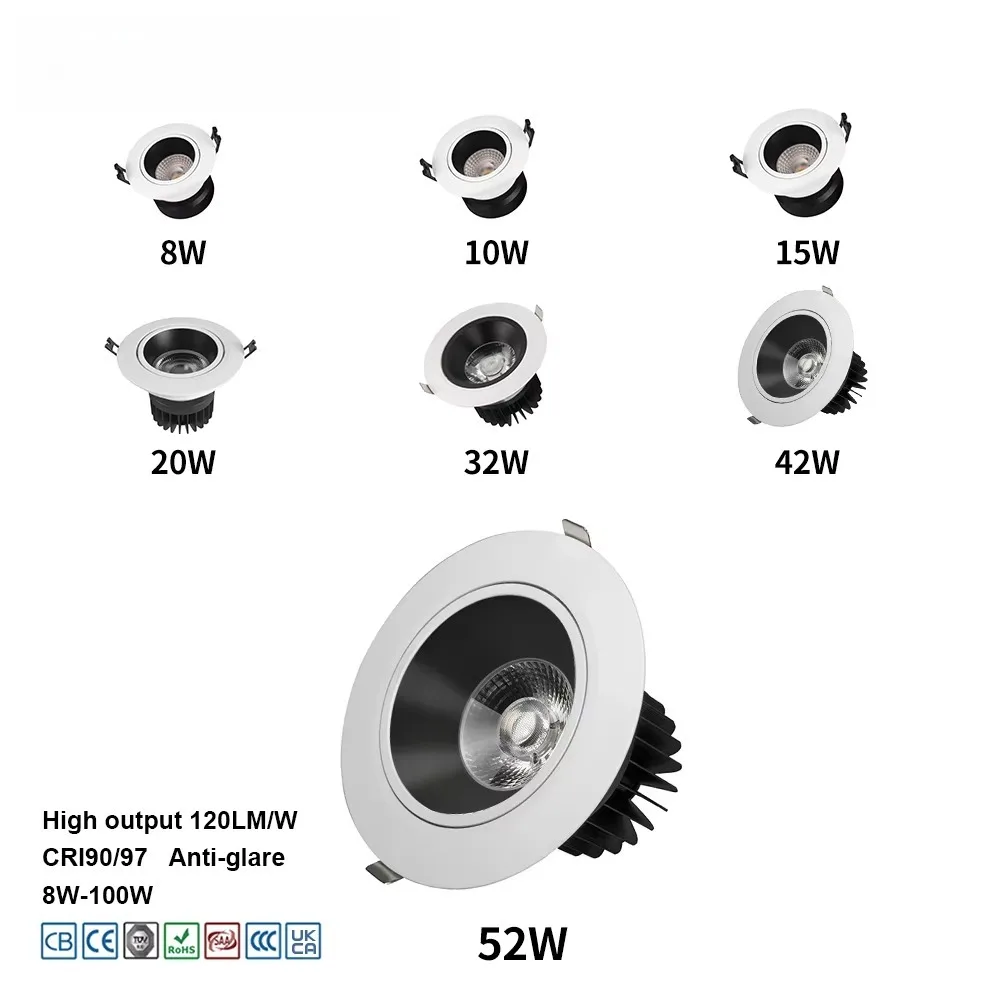 

Ультраяркий встраиваемый потолочный светильник COB LED 8W-50W с регулировкой яркости, RGBCW, с защитой от бликов