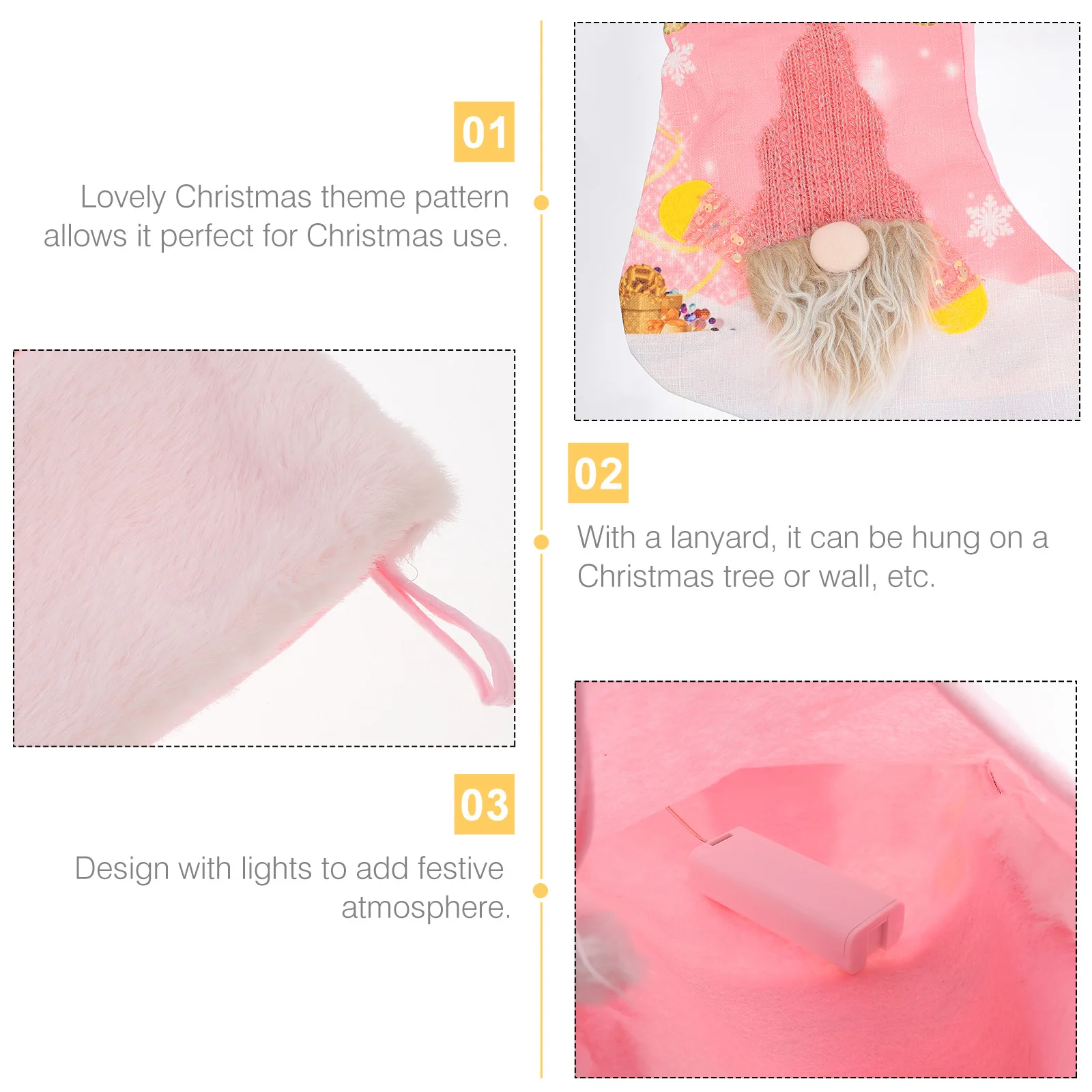 

Pink Socks Glowing Christmas Stocking Gift Holding Xmas Candy Bag Stockings Decor