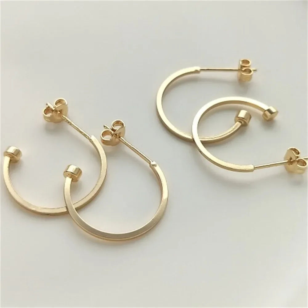 

925 Silver Needle 14K Gold-plated Square Nail Earrings New C-shaped Earrings Diy Ear Accessories Materials E303