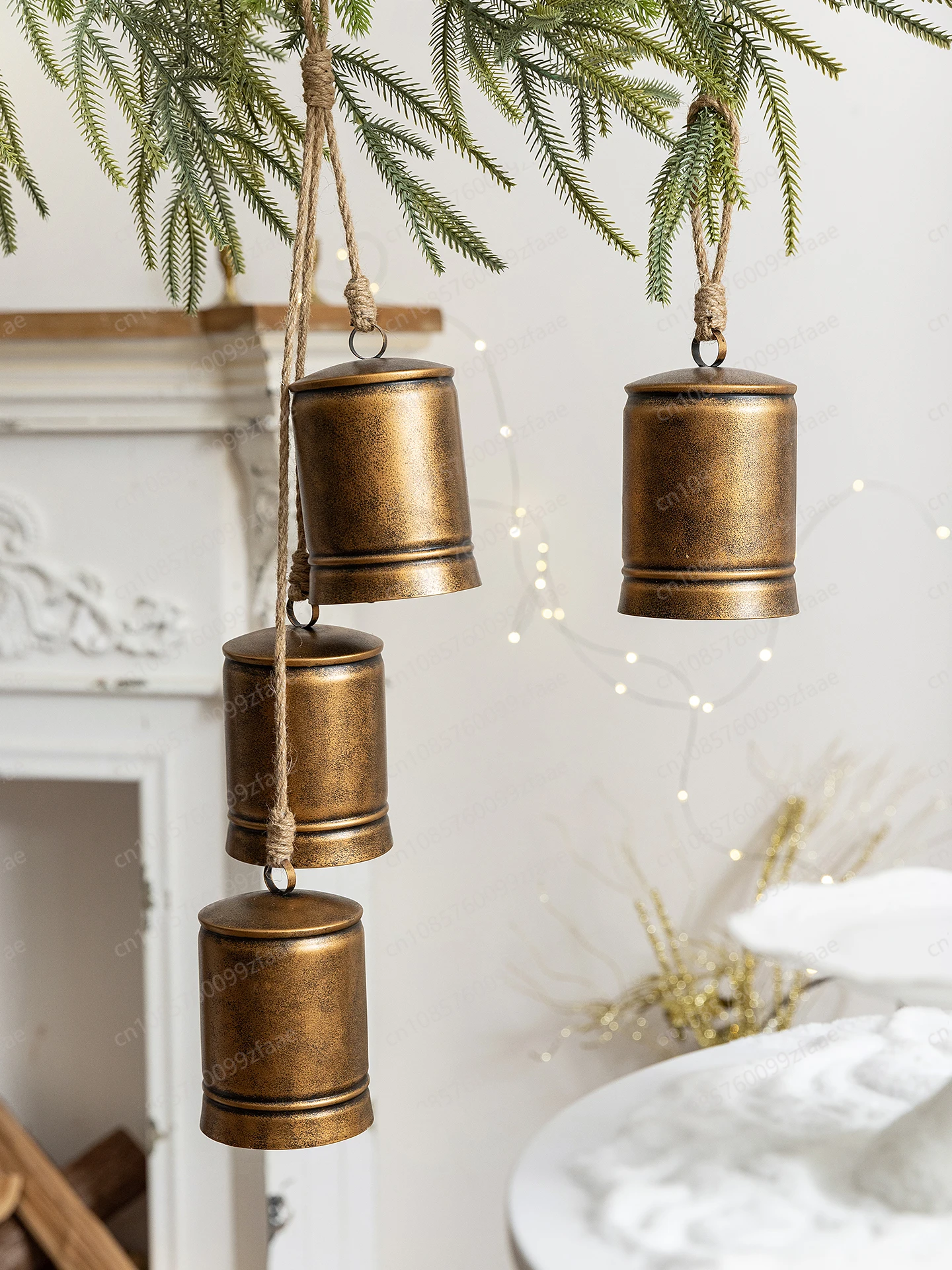 Christmas retro wrought iron bell pendant DIY accessories wind chimes door hanging Christmas decoration arrangement