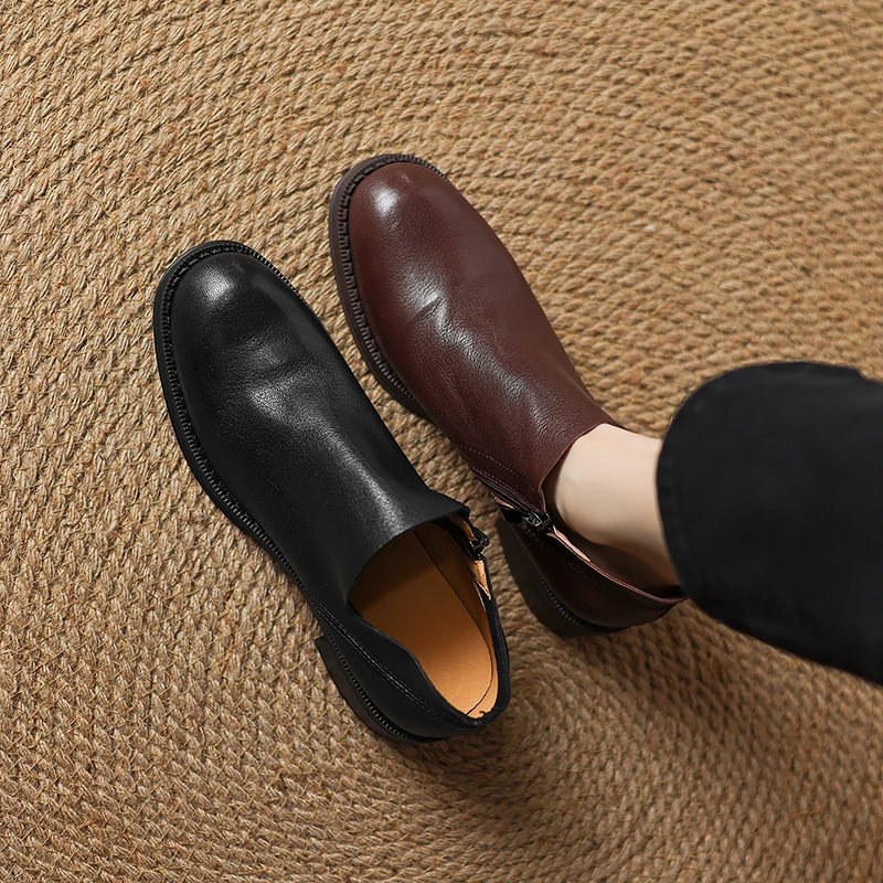 2026 new spring autumn women pumps natural leather plus size 22-26cm pigskin+sheepskin round toe side zip women shoes fashion