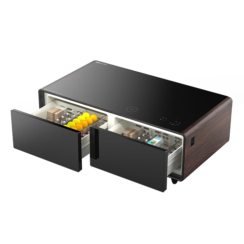 Smart Coffee Center Table 135L Dual Refrigerator Drawers Built-in Wireless Charging Music Speaker For Living Room Gaming Hotel