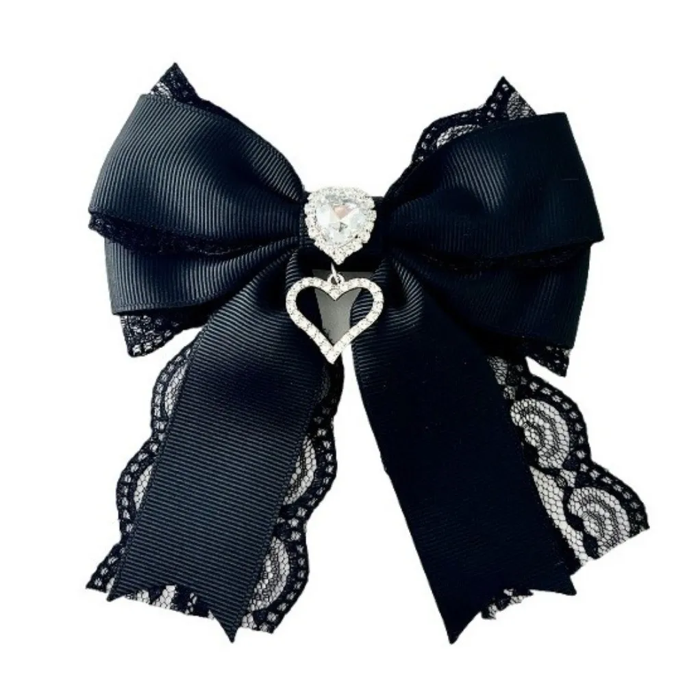 حجر الراين كريستال الشريط القوس بروش البوليستر التذكاري الأسود النسيج Bowknot بروش خمر العنق الديكور دبابيس #2