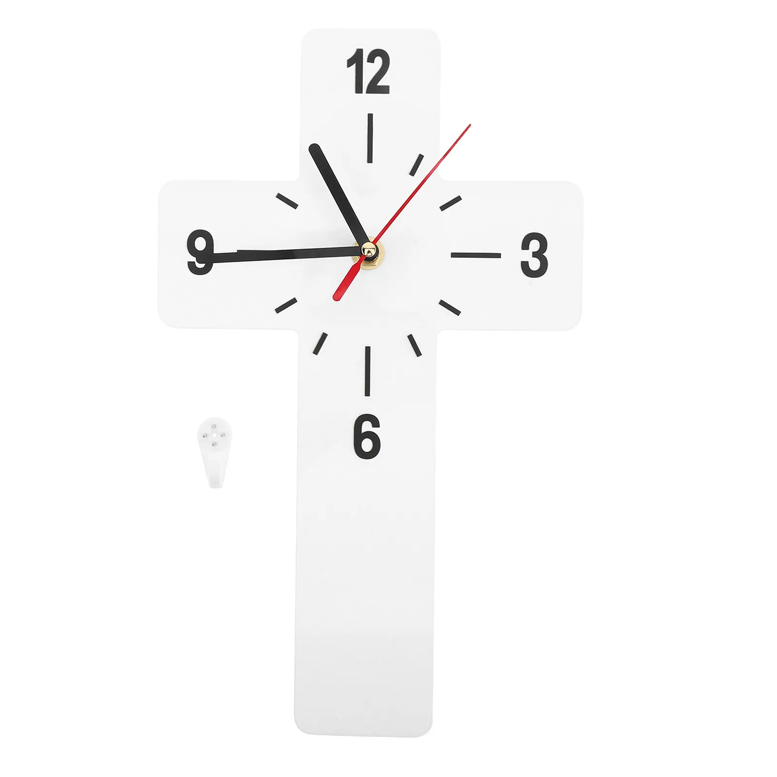 Black Acrylic Cross Wall Clock 12 X 7 Inch Silent Sweep Quartz Non Ticking Minimalist Wall Hanging Clock for Bedroom
