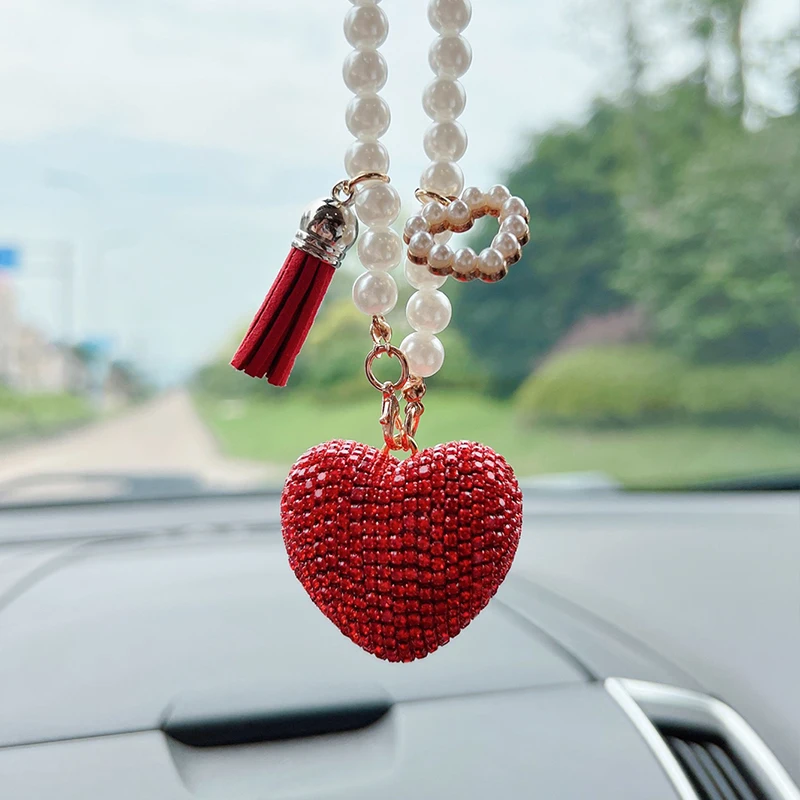 Creative Full Diamond Love Fashion car rear view mirror decoration car pendant exquisite pendant decoration car hang