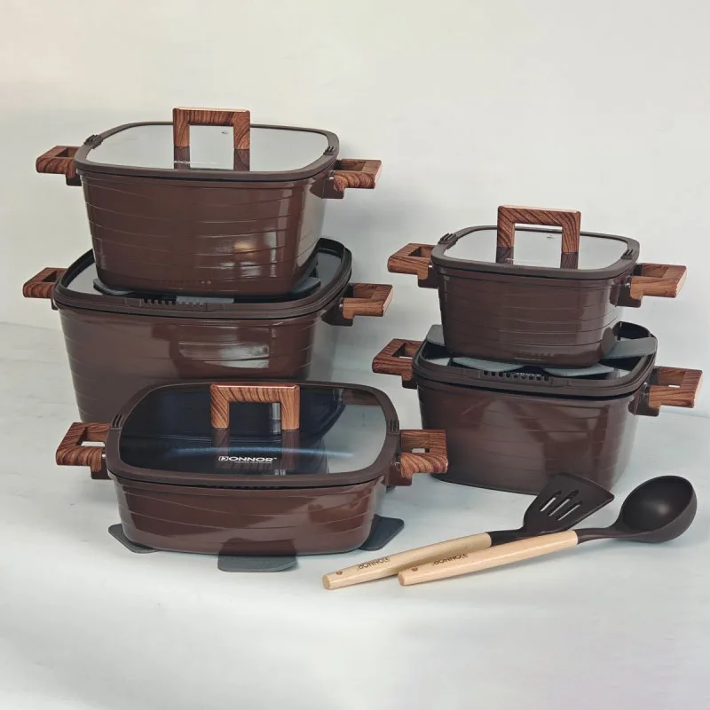 DONNOR 15 Stuks non-stick Vierkante Soeppan Set Bakeliet Handvat Stoofpot Koekenpan Kachel Universele Kookgerei Set melk Kookpot Set