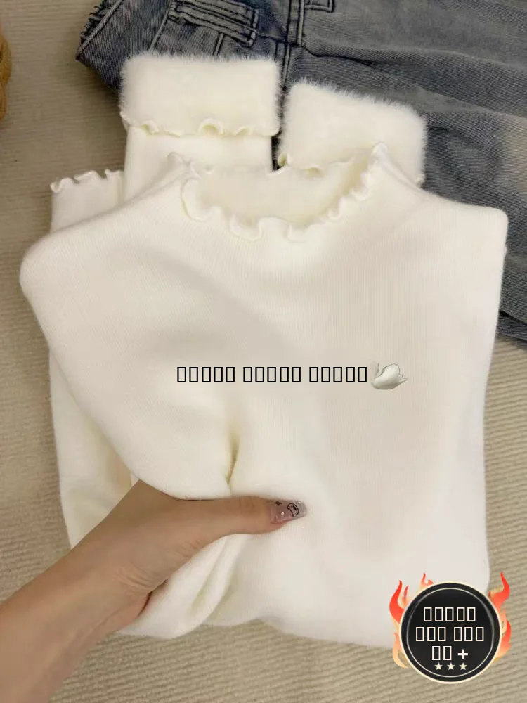 

Thiened Fce Lined Knitted Sweater High Collar Inner Wear Top for Women plus Size Winter Faion Commute Slim Fit Long Sl...