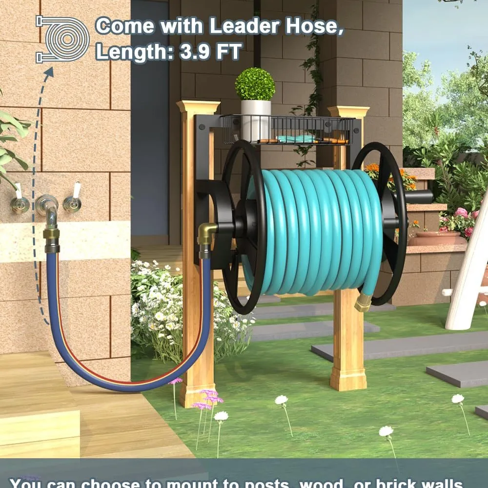 Outdoor Garden Hose Reel Wall Mount, Heavy Duty Water Rack Winding