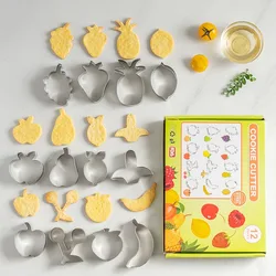 12pcs/set Fruit Cookie Cutters Set Steel Metal Biscuit Cutter Molds 3D Apple Banana Orange Peach Pear Shaped DIY Baking Supplies