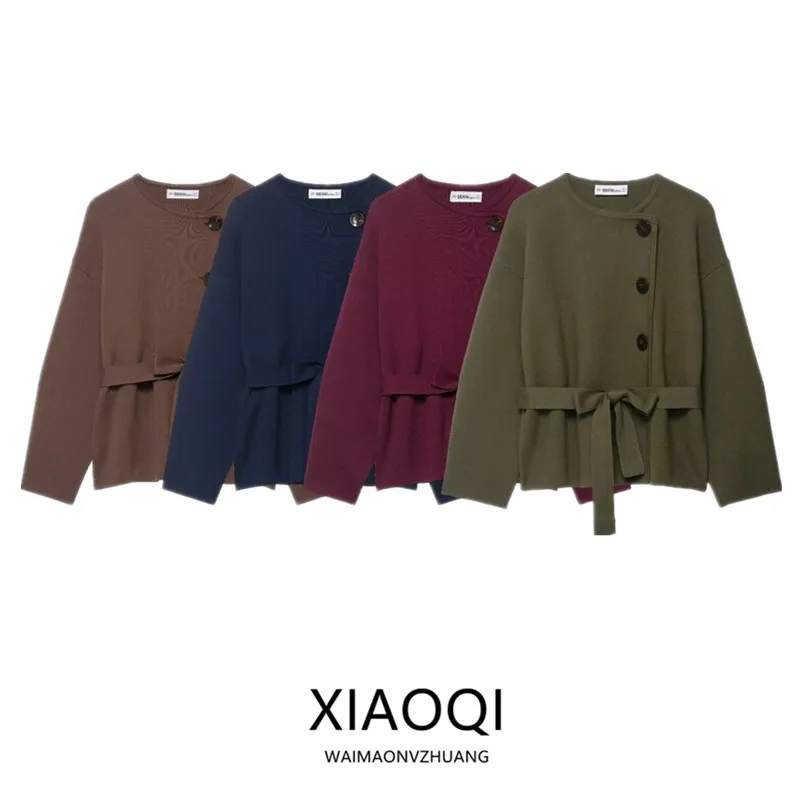 

Осень 2024, женское вязаное пальто с поясом, дизайнерская верхняя одежда для поездок на работу, женская верхняя одежда китайского производителя, длинный све, круглый Ne