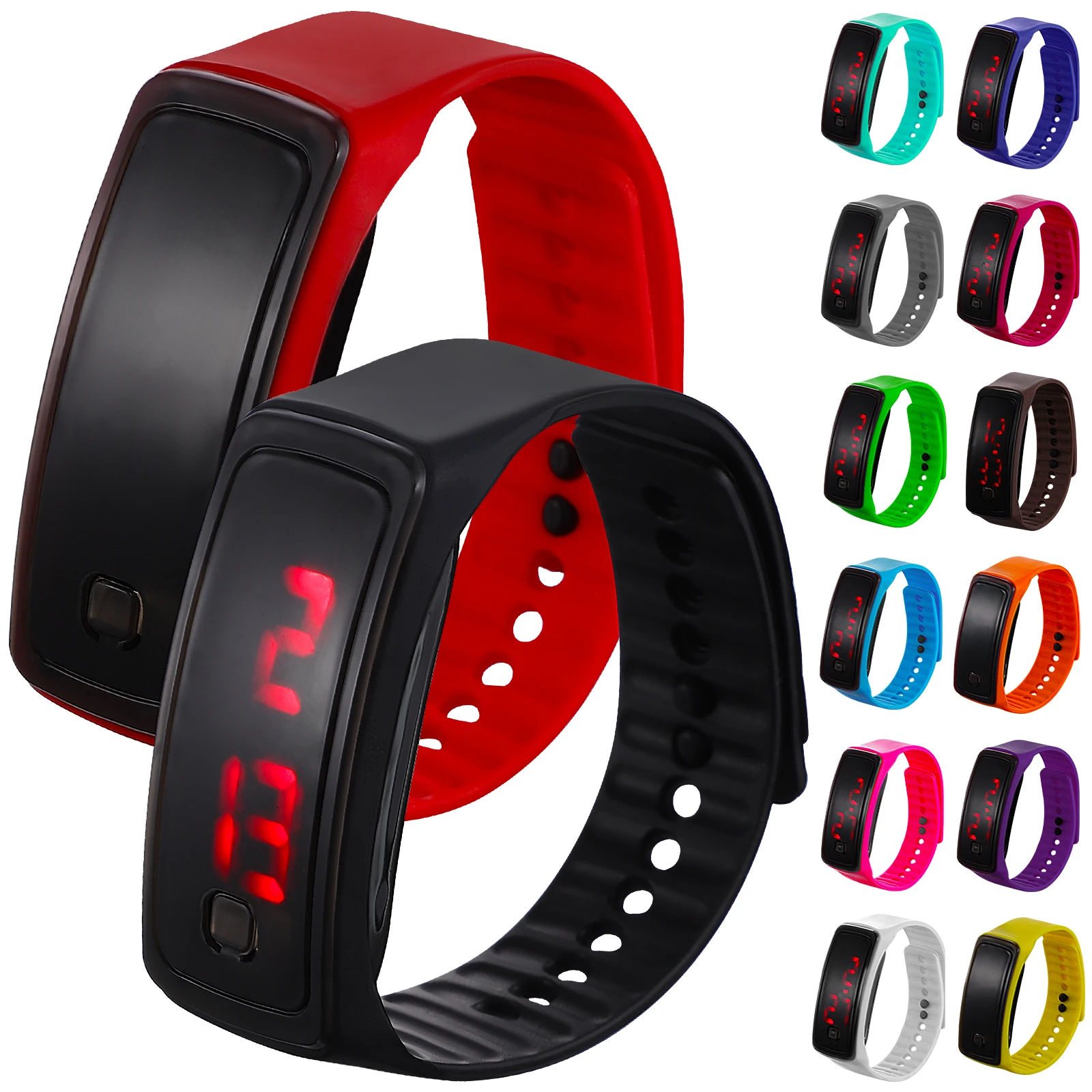 

14 Pcs LED Watch Digital Display Boys Girls Silicone Led Watches For Girls Strap Plastic Material Time Learning Quartz Watches