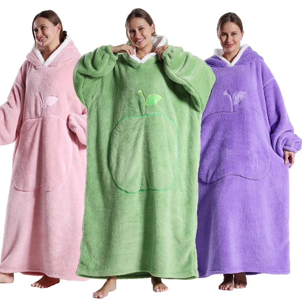 Plus Size Sweatshirt Pink Purple Oversized Blanket Hoodie for Couples Winter Men Hoodies Long Sherpa Fleece Women Clothes