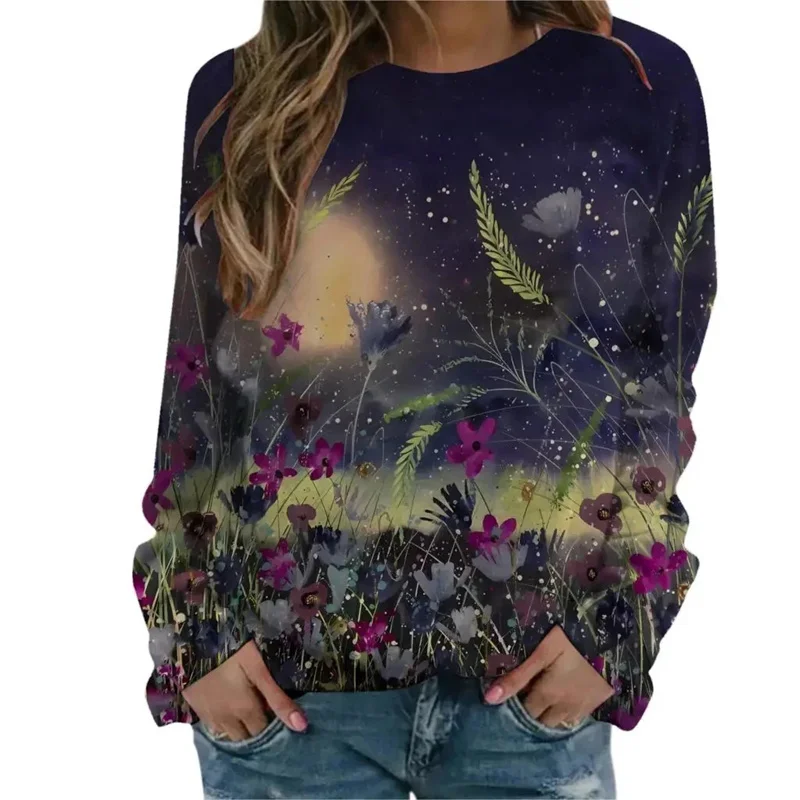 

New Winter 3D Print Colorful Florals Sweatshirts Women Fashion Streetwear Pullovers Vintage Y2k Unisex Clothing Funny Girls Tops