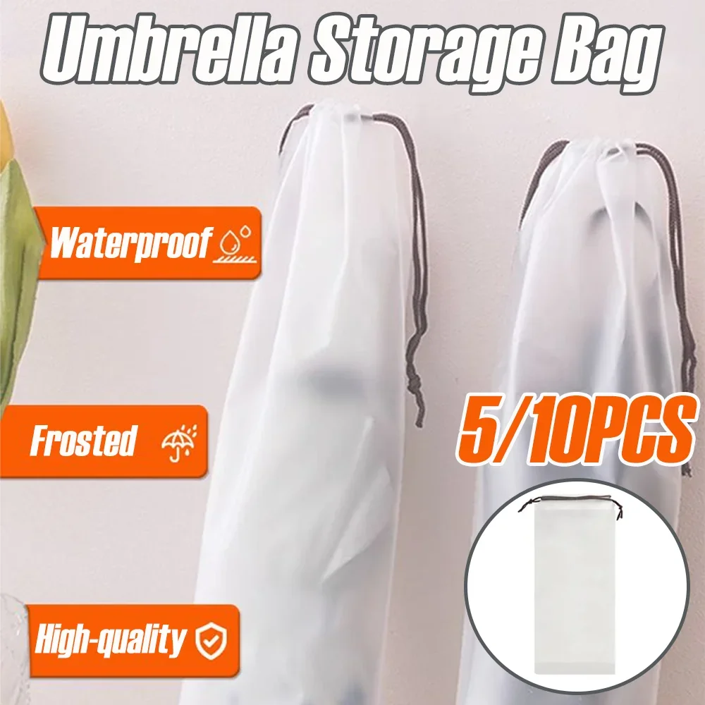 5/10PCS Car Frosted White Umbrella Storage Bag Waterproof Reusable Portable Drawstring Storage Bag Auto Interior Accessories