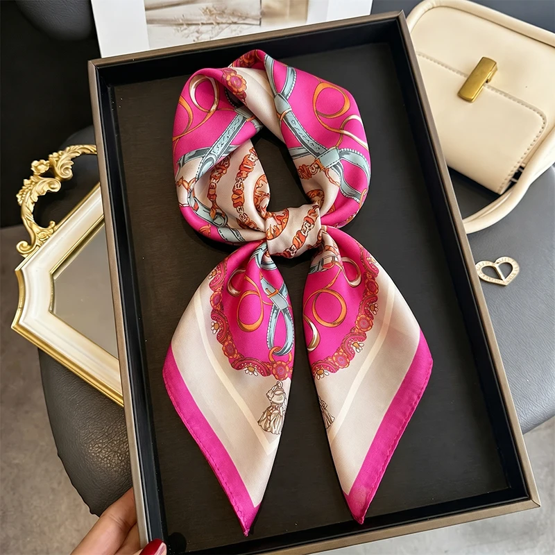 

Women Hijab Wraps Scarf Silk Print Female Shawls Headband Neckerchief Bandana Ribbon Hair Scarf Luxury Accesories Designer