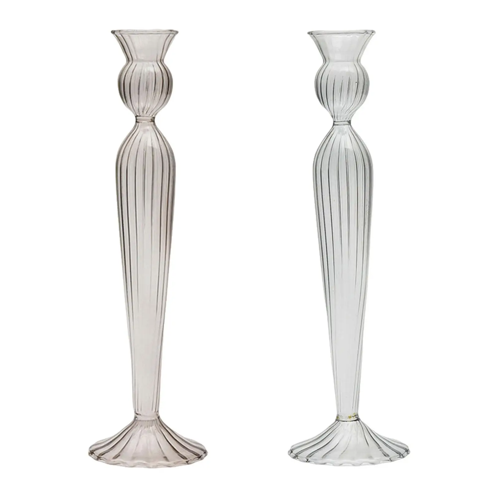 Glass Taper Candle Holder Table Ornament Elegant Vertical Striped 8x27cm Candlestick Holder for Bedroom Decor Multifunctional