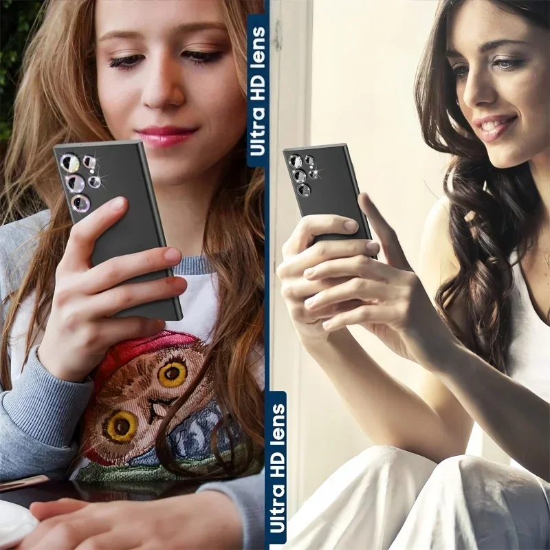 ฟิล์มกันรอยเลนส์เพชรสำหรับ Samsung Galaxy S25 Ultra S25Plus S24+ แหวนเลนส์กล้องสำหรับ Galaxy S24Ultra S23 Ultra ฝาครอบเลนส์แบบมันเงา
