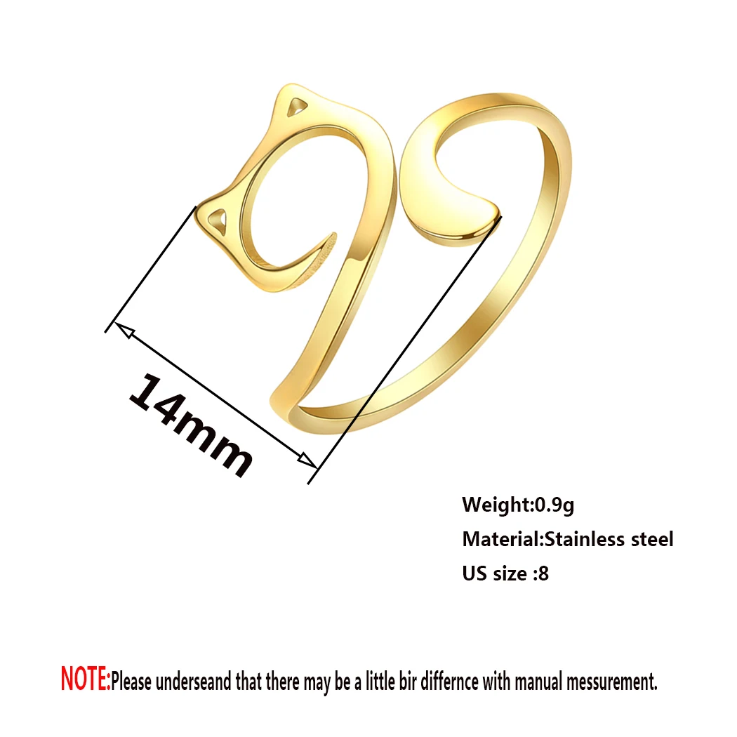 Kinitial Minimalist Cute Cat Simple Rings Girls Women Stainless Steel Animal Jewelry Lovely Stacking Ring Birthday Gift